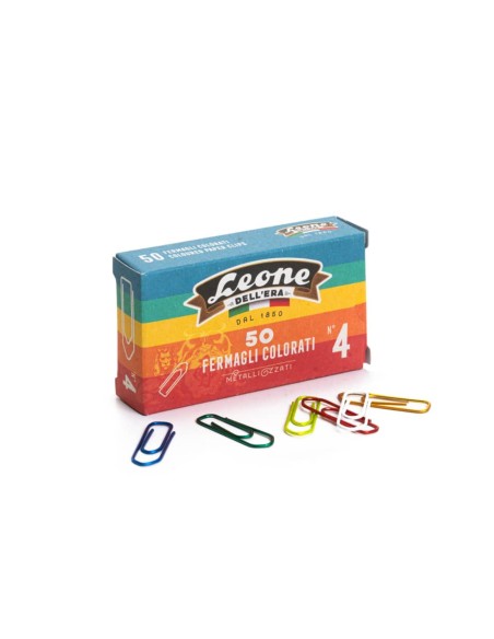 Fermagli Leone Dell'Era in filo colorato metallizzato N. 4 Assortiti scatola con finestra da 50 pz. - FX5