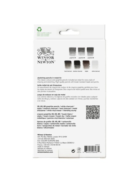 Scatola in metallo 10 matite da schizzo assortite Winsor&Newton nero 0490010