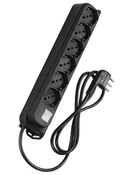 Multipresa 6 Posti Schuko con Interruttore e Cavo 1,5m Nero