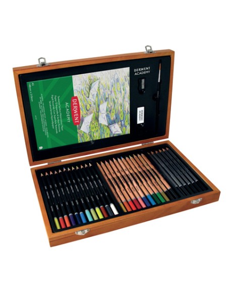 Set artistico Derwent Academy scatola in legno da 35 pezzi in colori assortiti - 2300147