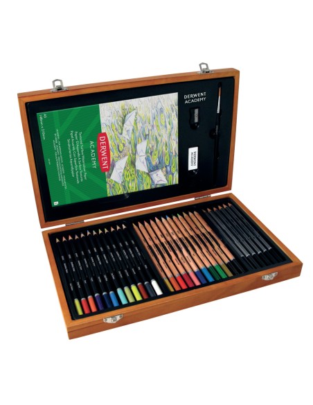 Set artistico Derwent Academy scatola in legno da 35 pezzi in colori assortiti - 2300147