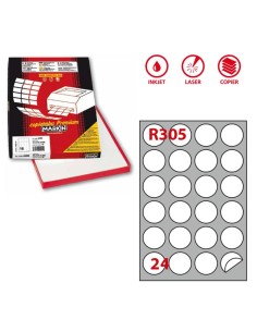 Etichette permanenti rotonde Copiatabu R305 bianco Laser/inkjet - 24 et./foglio - cf. 100 fogli Markin Ø40 mm 2