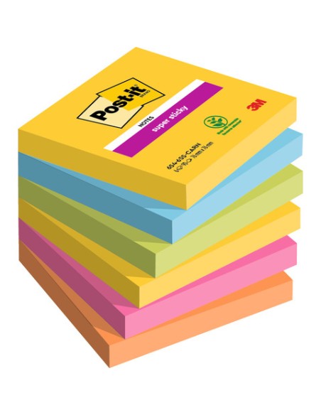 Foglietti Post-it® Super Sticky Carnival - conf. 6 blocchetti da 90 ff 76x76 mm - 654-6SS-CAR
