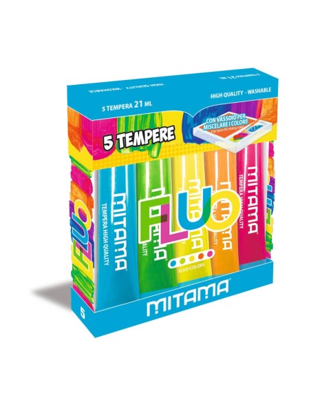 Tempera Mitama Più Lavabile - colori fluo assortiti - conf. 5 tubetti da 21 ml - 62869