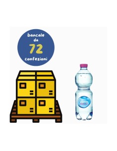 Bancale composto da 72 confezioni da 24 bottiglie realizzate in PET di Acqua Vera naturale nella versione 500 ml. Formato ''On  2