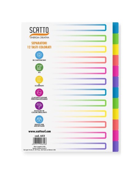 DIVISORI CARTONCINO COLORATO12TASTI