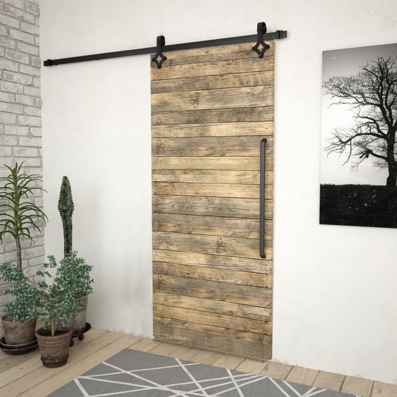 Kit di Binari per Porte Scorrevoli SKIEN 200 cm Acciaio Nero