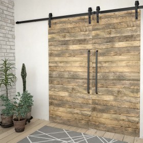 Kit di Binari per Porte Scorrevoli 2 pz 183 cm Acciaio Nero 2