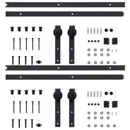 Kit di Binari per Porte Scorrevoli 2 pz 183 cm Acciaio Nero