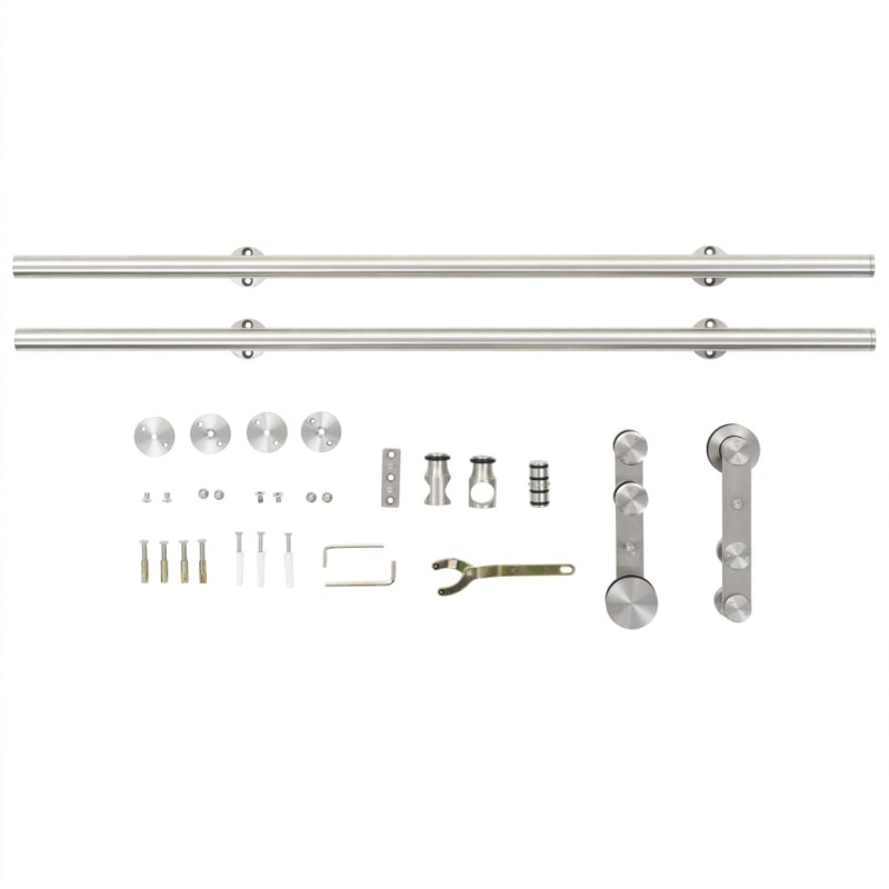 Kit Binari Porta Scorrevole 183cm Acciaio Inossidabile Argento