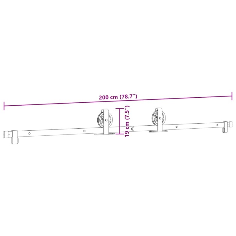 Kit di Binari per Porte Scorrevoli 200 cm Acciaio Nero