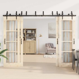 Kit di Binari per Porte Scorrevoli 305 cm Acciaio Nero 2