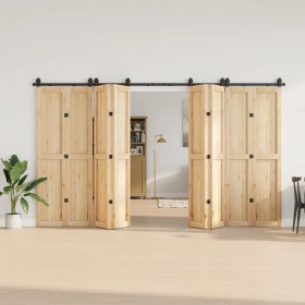 Kit di Binari per Porte Scorrevoli 366 cm Acciaio Nero 2