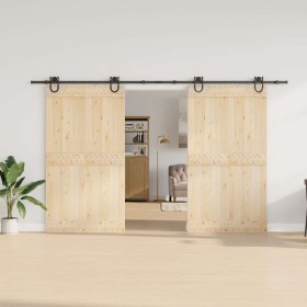 Kit di Binari per Porte Scorrevoli 366 cm Acciaio Nero 2