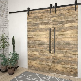 Kit di Binari per Porte Scorrevoli 2 pz 200 cm Acciaio Nero 2