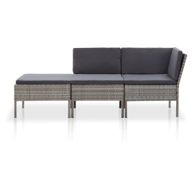 Set Divani da Giardino 3 pz con Cuscini in Polyrattan Grigio 2