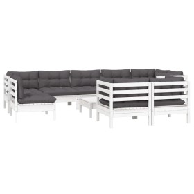 Set Divani da Giardino 10 pz con Cuscini Bianchi Legno di Pino 2