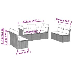 Set Divani da Giardino 7 pz con Cuscini Grigio in Polyrattan 2