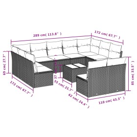 Set Divani da Giardino 12 pz con Cuscini Nero in Polyrattan 2