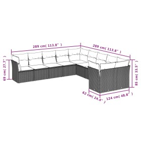 Set Divani da Giardino 10pz con Cuscini in Polyrattan Nero 2