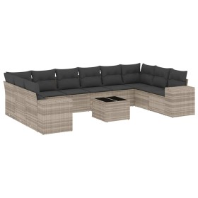 Set Divani da Giardino 11 pz con Cuscini in Polyrattan Grigio