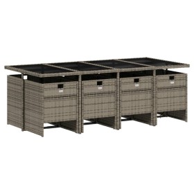 Set da Pranzo da Giardino 9 pz con Cuscini in Polyrattan Grigio 2