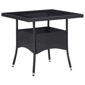 Set da Pranzo per Giardino 5 pz Polyrattan Vetro Temperato Nero 2