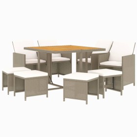 Set da Pranzo da Giardino 9 pz con Cuscini in Polyrattan Beige 2
