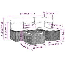 Set Divano da Giardino 5 pz con Cuscini Beige in Polyrattan 2