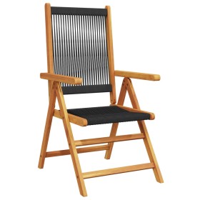 Set Pranzo da Giardino 7 pz Nero Polyrattan e Legno Massello 2