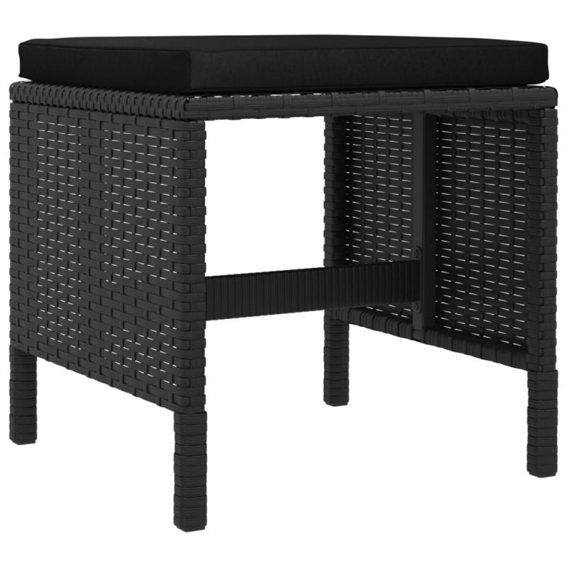 Set da Pranzo da Giardino 6 pz con Cuscini Nero in Polyrattan