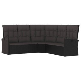 Divano Angolare Reclinabile con Cuscini in Polyrattan Nero