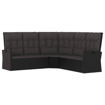 Divano Angolare Reclinabile con Cuscini in Polyrattan Nero