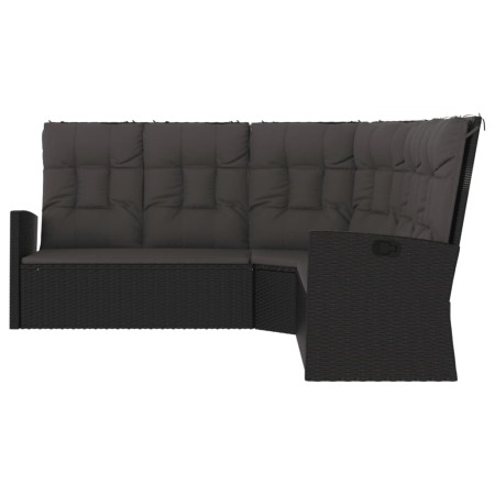 Divano Angolare Reclinabile con Cuscini in Polyrattan Nero