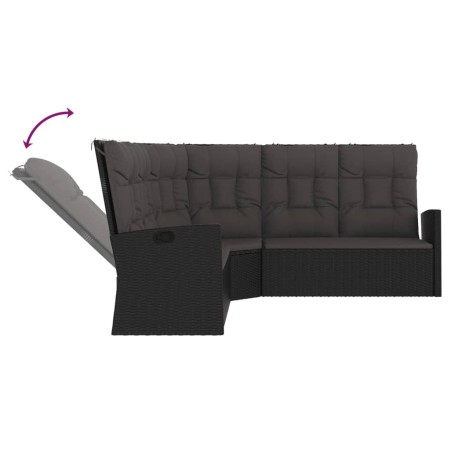 Divano Angolare Reclinabile con Cuscini in Polyrattan Nero