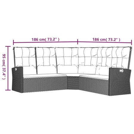 Divano Angolare Reclinabile con Cuscini in Polyrattan Nero