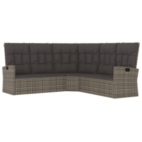 Divano Angolare Reclinabile con Cuscini in Polyrattan Grigio