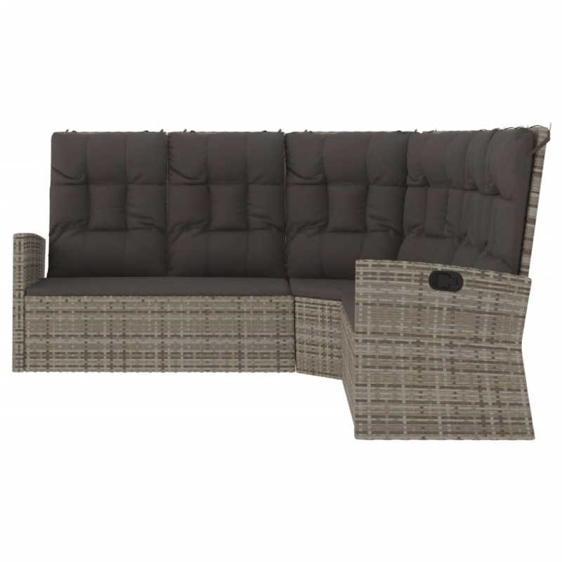 Divano Angolare Reclinabile con Cuscini in Polyrattan Grigio