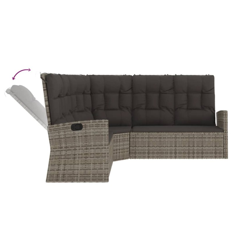 Divano Angolare Reclinabile con Cuscini in Polyrattan Grigio