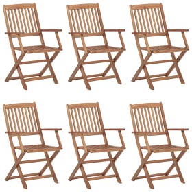 Sedie da Giardino Pieghevoli 6 pz con Cuscini Massello Acacia 2