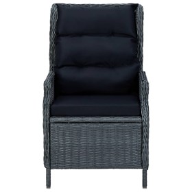 Sedia da Giardino Reclinabile e Cuscino Polyrattan Grigio Scuro 2