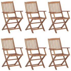 Sedie da Giardino Pieghevoli 6 pz con Cuscini Massello Acacia 2