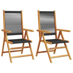 Sedie Giardino 2 pz Nere Legno Massello Acacia e Polipropilene