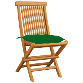Sedie da Giardino con Cuscini Verdi 4 pz in Massello di Teak 2