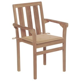 Sedie da Giardino Impilabili con Cuscini 6 pz Massello di Teak 2