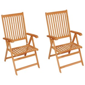 Sedie da Giardino 2 pz con Cuscini Grigi in Massello di Teak 2