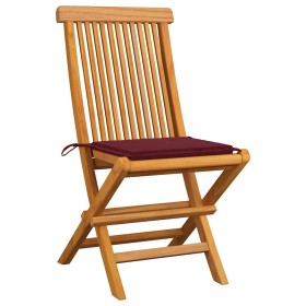 Sedie da Giardino con Cuscini Rosso Vino 6 pz Massello di Teak 2