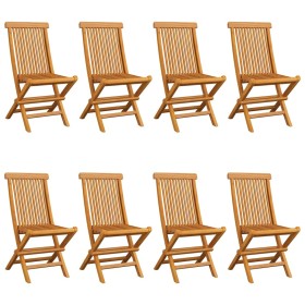 Sedie da Giardino con Cuscini Blu 8 pz in Massello di Teak 2