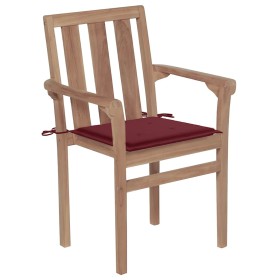 Sedie da Giardino Impilabili con Cuscini 6 pz Massello di Teak 2