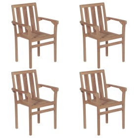 Sedie da Giardino Impilabili con Cuscini 4 pz Massello di Teak 2